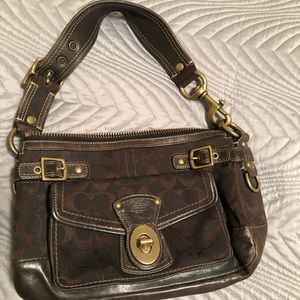 COACH purse in dark chocolate leather and cloth